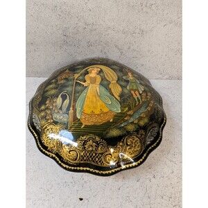 Palekh Lacquer Box 1992 – The Slipper Bashmachka – Signed Krasnov – Hand-Painted